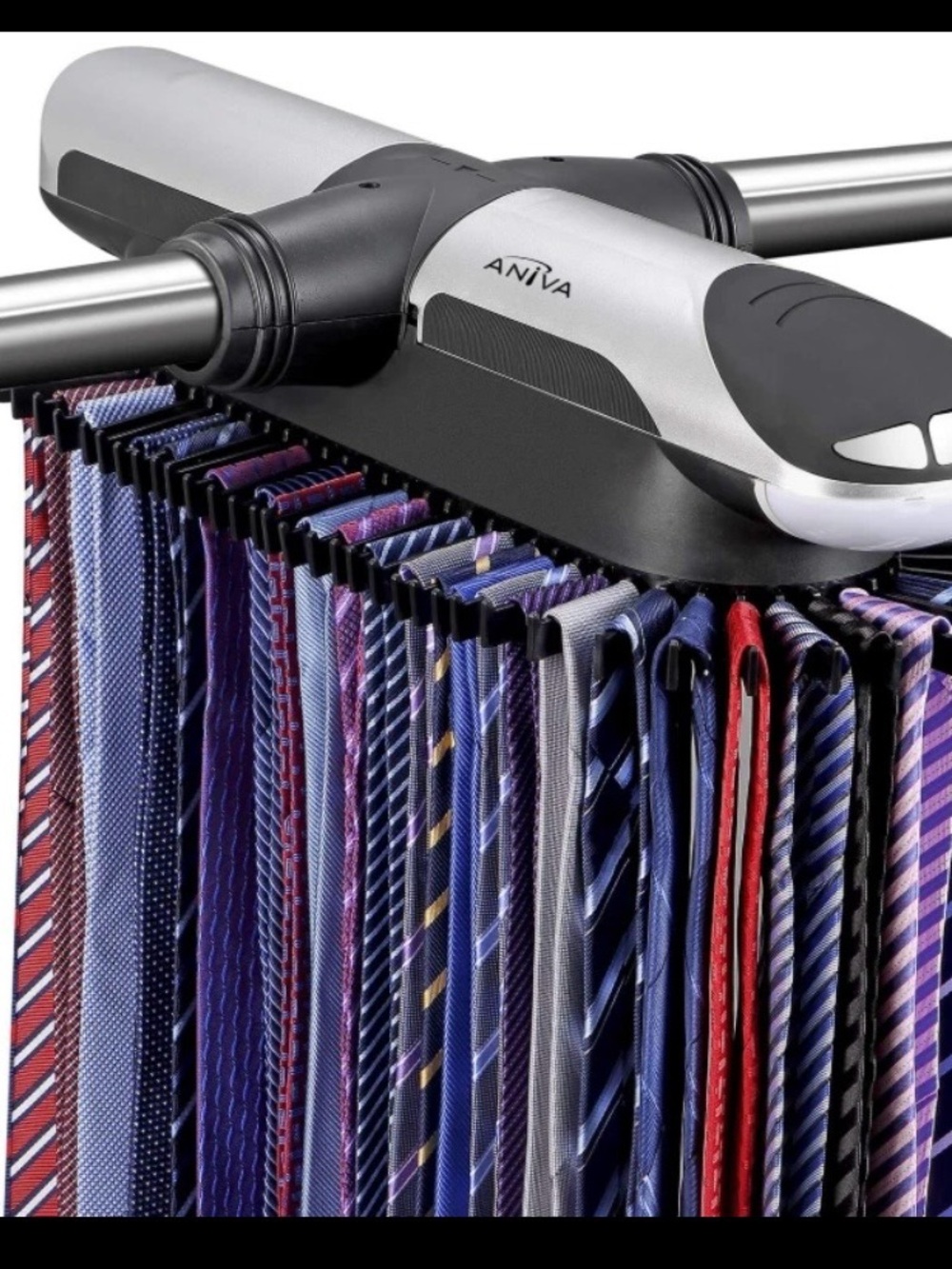 Aniva Black & Silver Motorized/  Rotating Tie Organizer for Closet Rods